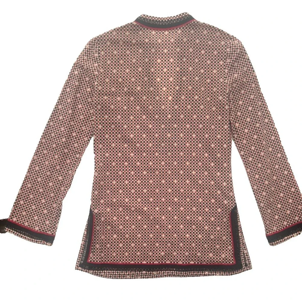 Tory Burch Patterned Tunic Long Sleeve Shirt Blouse Top Size 0 Designer Classic